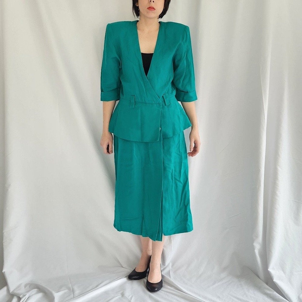 80s Teal Peplum Dress‎